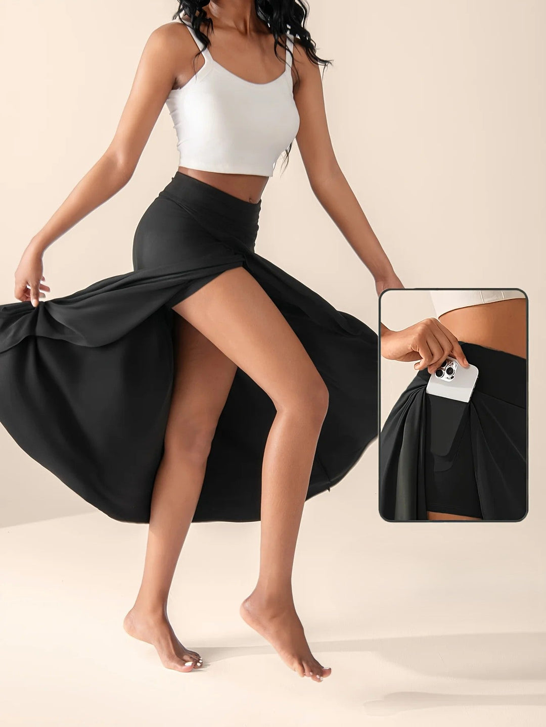 Women's High Waist Wrap Front Midi Skirt with Rear Flare