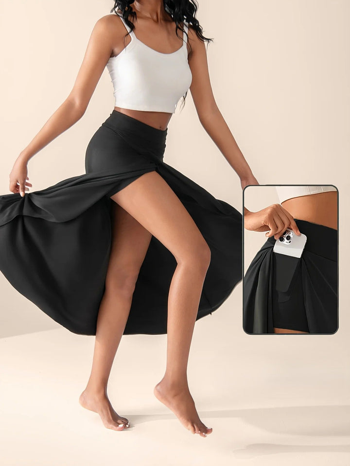 Women's High Waist Wrap Front Midi Skirt with Rear Flare