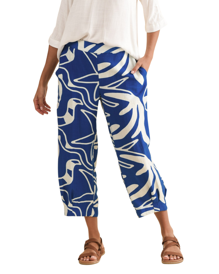 Women’s Palm Print Wide-Leg Cropped Summer Pants