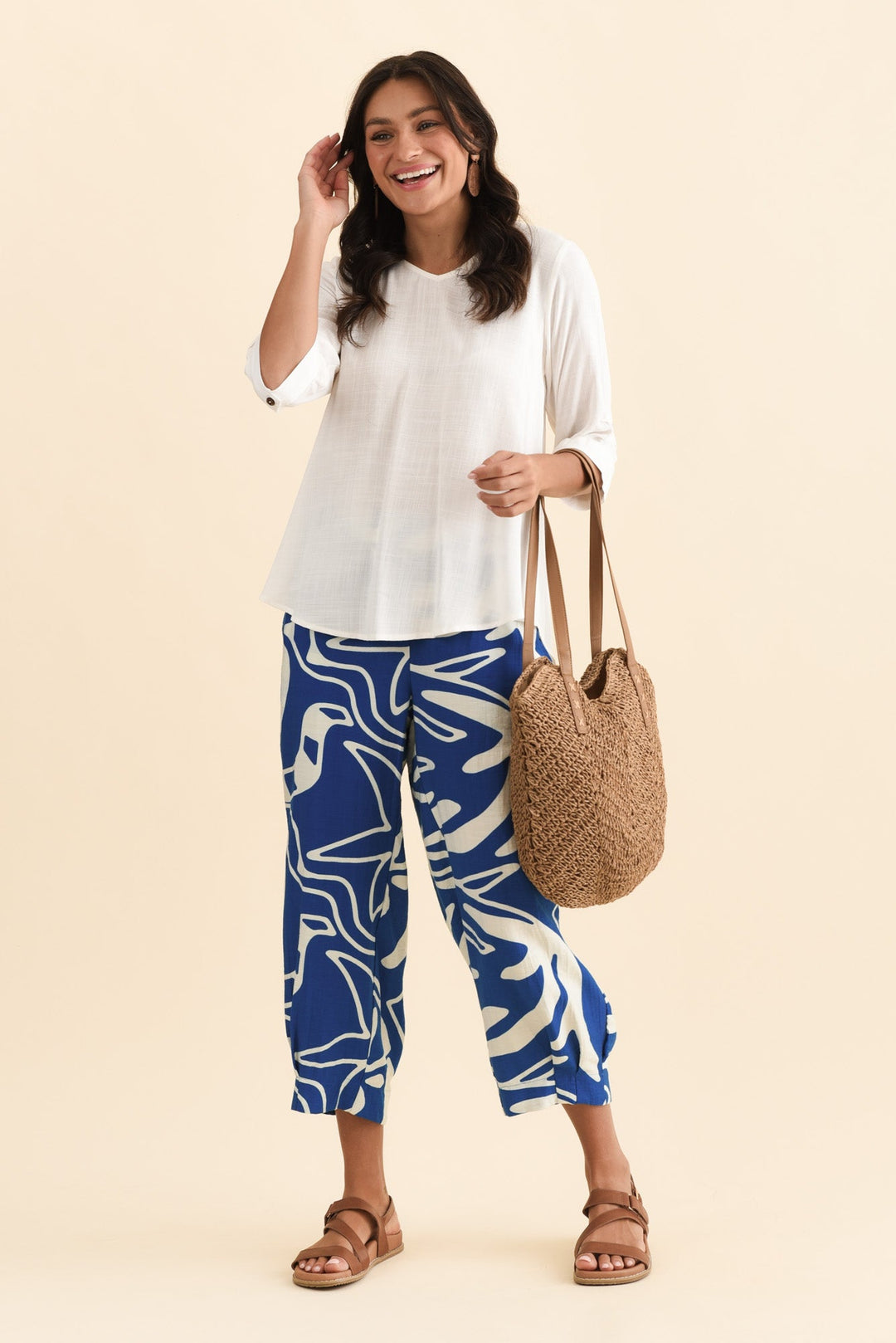 Women’s Palm Print Wide-Leg Cropped Summer Pants