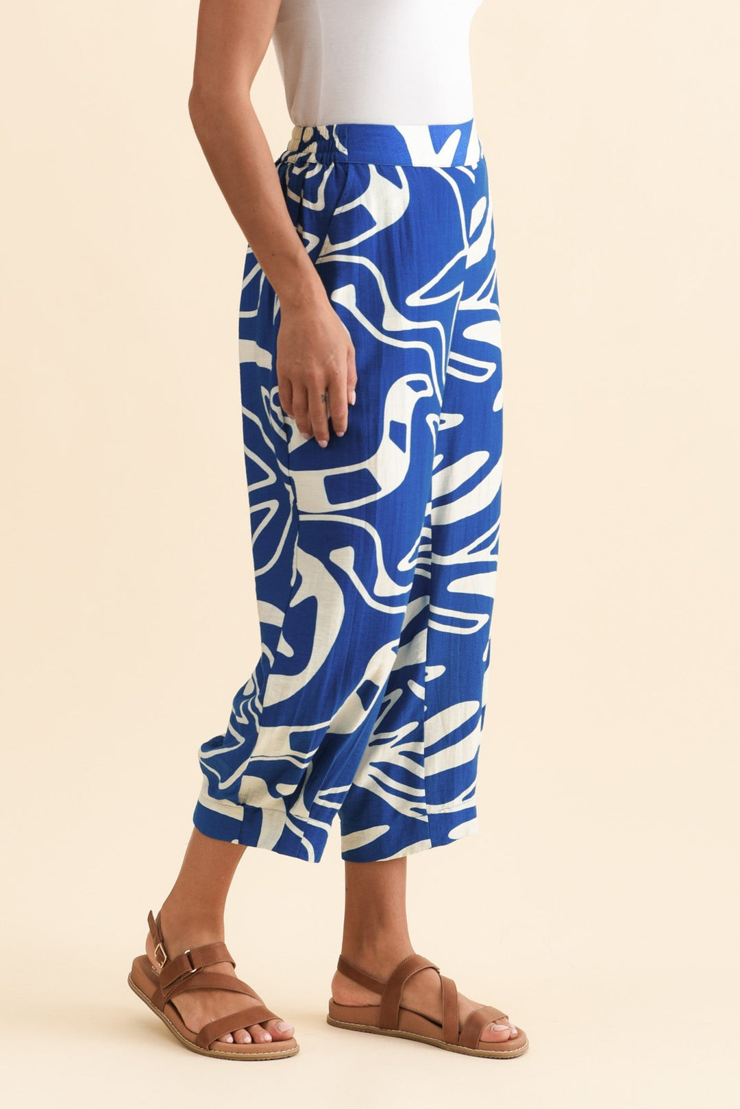 Women’s Palm Print Wide-Leg Cropped Summer Pants