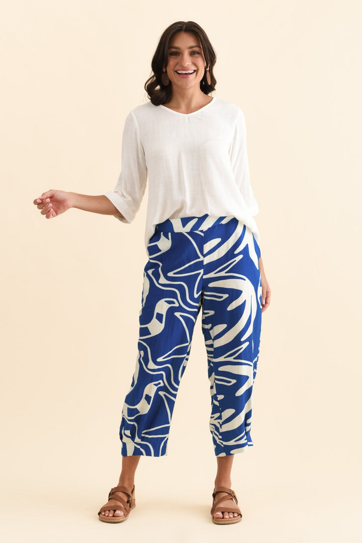 Women’s Palm Print Wide-Leg Cropped Summer Pants