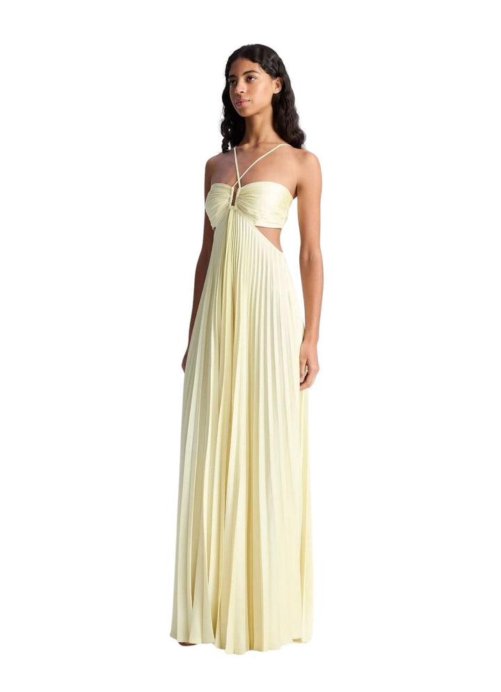 Women's Pleated Halter Maxi Dress with Open Back Detail