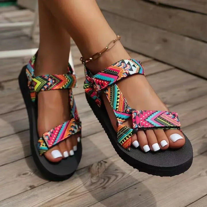 Women's Paisley Print Open Toe Sandals with Multi Strap and Ankle Buckle