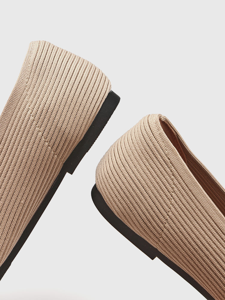 Women’s Square Toe Strap Flats with Ribbed Upper