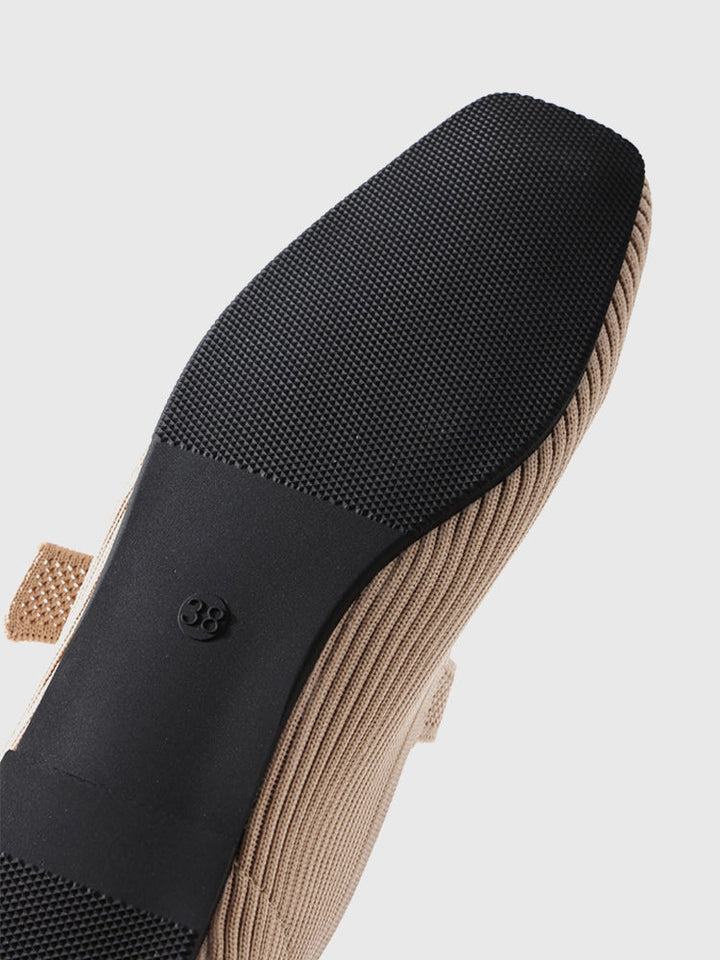 Women’s Square Toe Strap Flats with Ribbed Upper