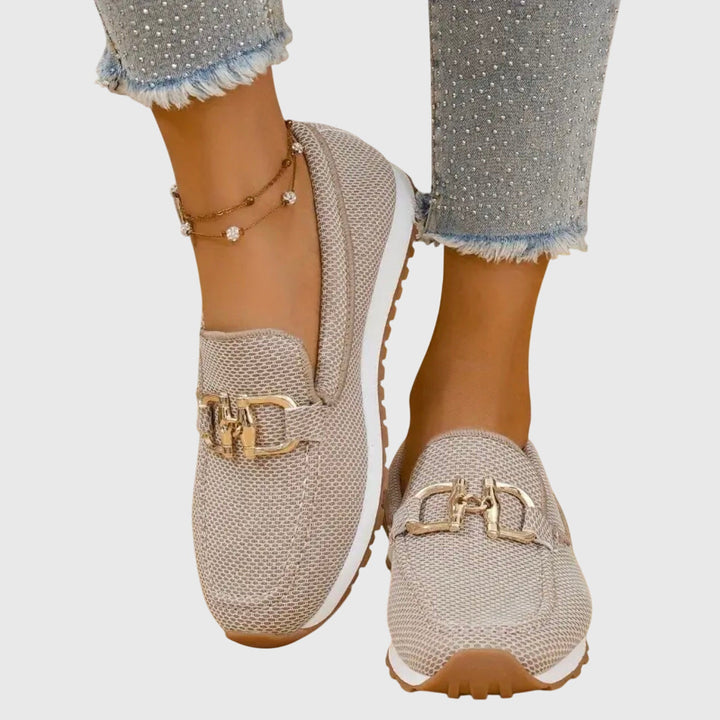 Women's Round Toe Slip-On Loafers with Gold-Tone Horsebit Hardware
