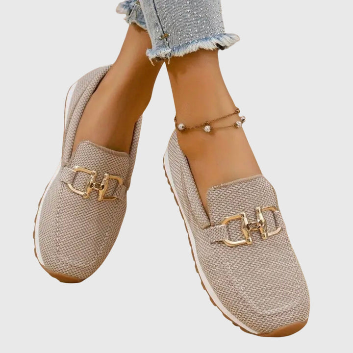 Women's Round Toe Slip-On Loafers with Gold-Tone Horsebit Hardware