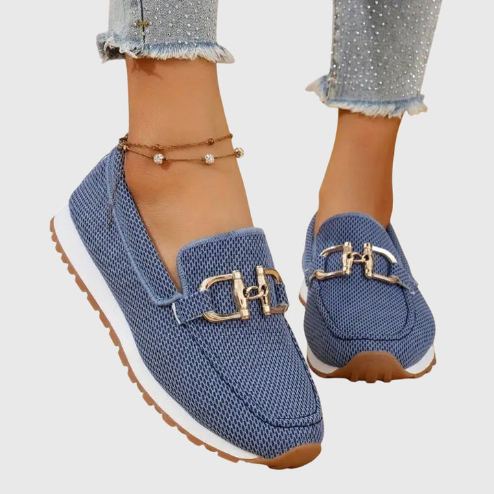 Women's Round Toe Slip-On Loafers with Gold-Tone Horsebit Hardware