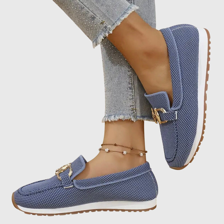 Women's Round Toe Slip-On Loafers with Gold-Tone Horsebit Hardware