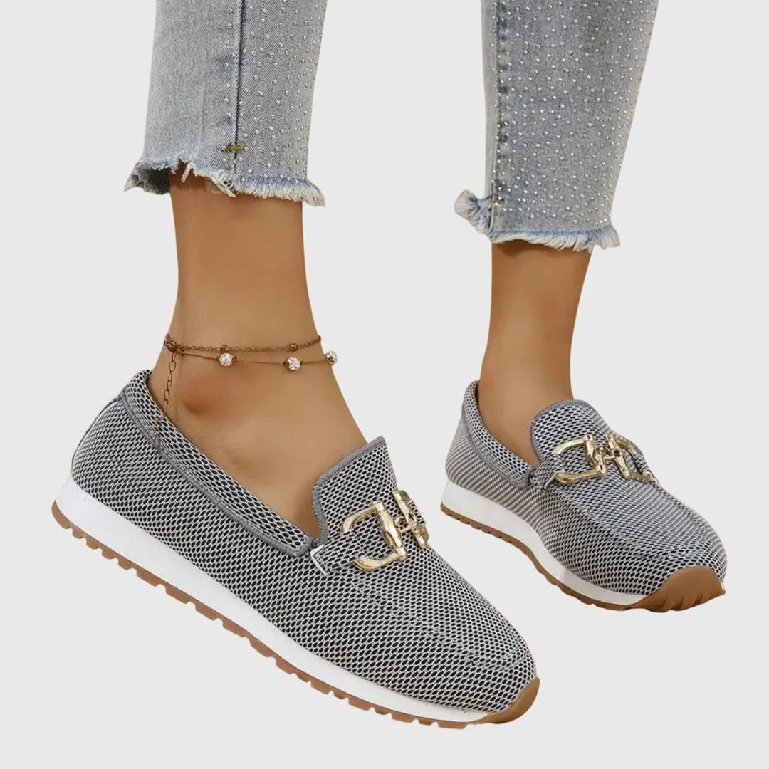 Women's Round Toe Slip-On Loafers with Gold-Tone Horsebit Hardware
