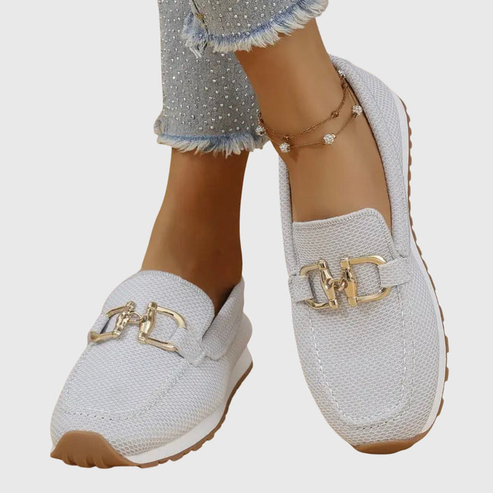 Women's Round Toe Slip-On Loafers with Gold-Tone Horsebit Hardware