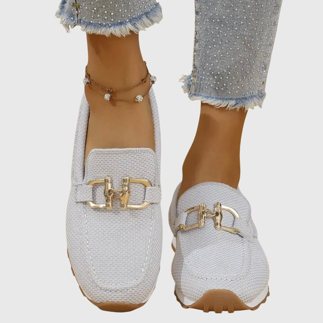 Women's Round Toe Slip-On Loafers with Gold-Tone Horsebit Hardware