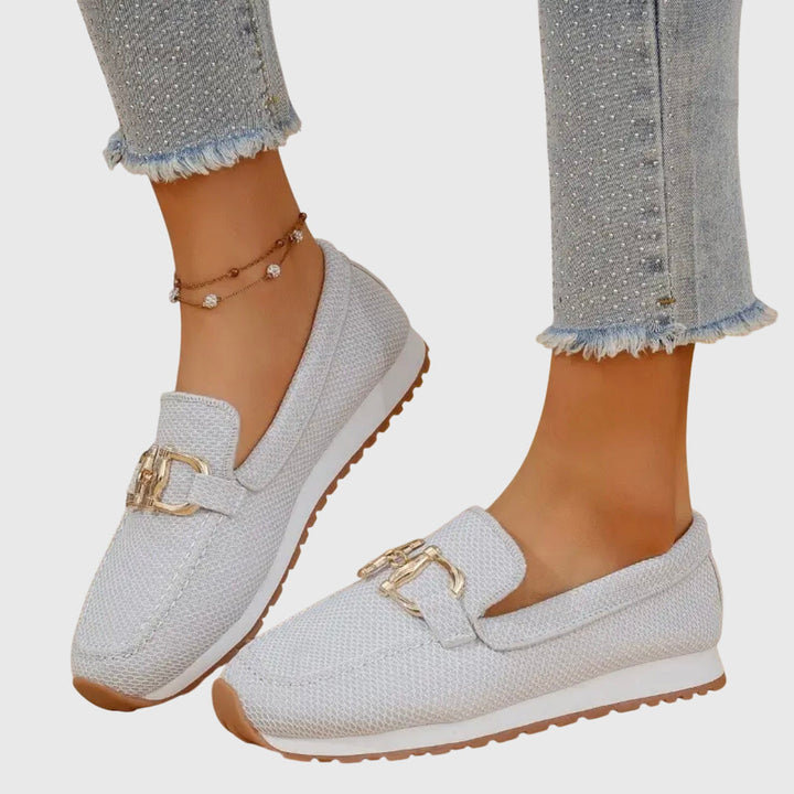 Women's Round Toe Slip-On Loafers with Gold-Tone Horsebit Hardware