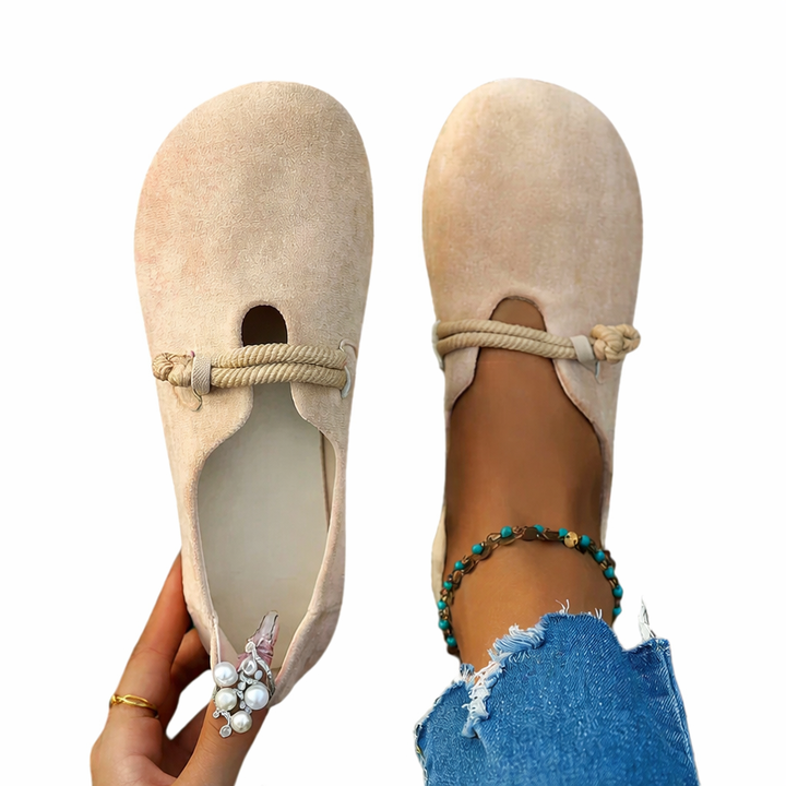 Women’s Rounded Toe Slip-On Flats with Rope Strap Detail