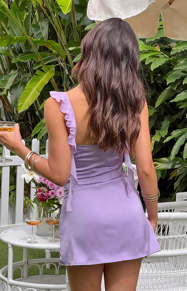 Women’s Ruffle Strap Bow Detail Mini Dress