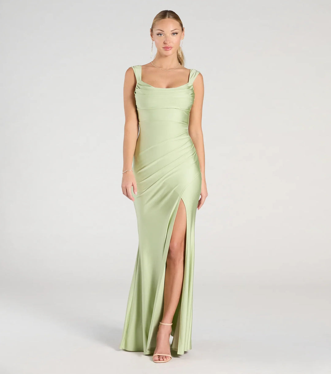 Women's Scoop Neck Mermaid Maxi Dress with Open Back and Side Slit