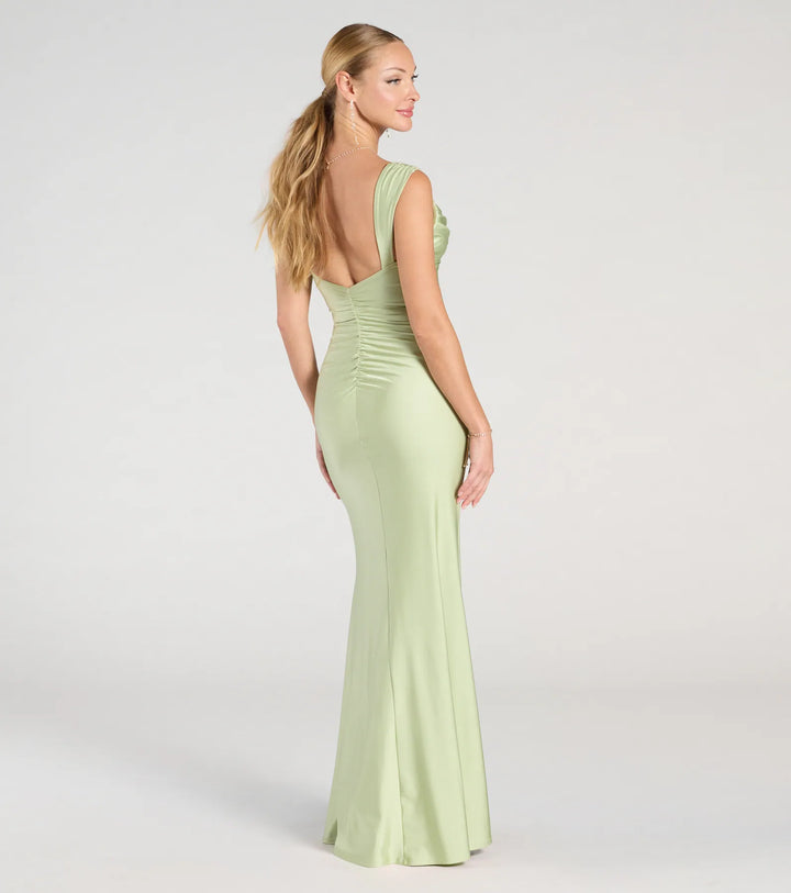 Women's Scoop Neck Mermaid Maxi Dress with Open Back and Side Slit