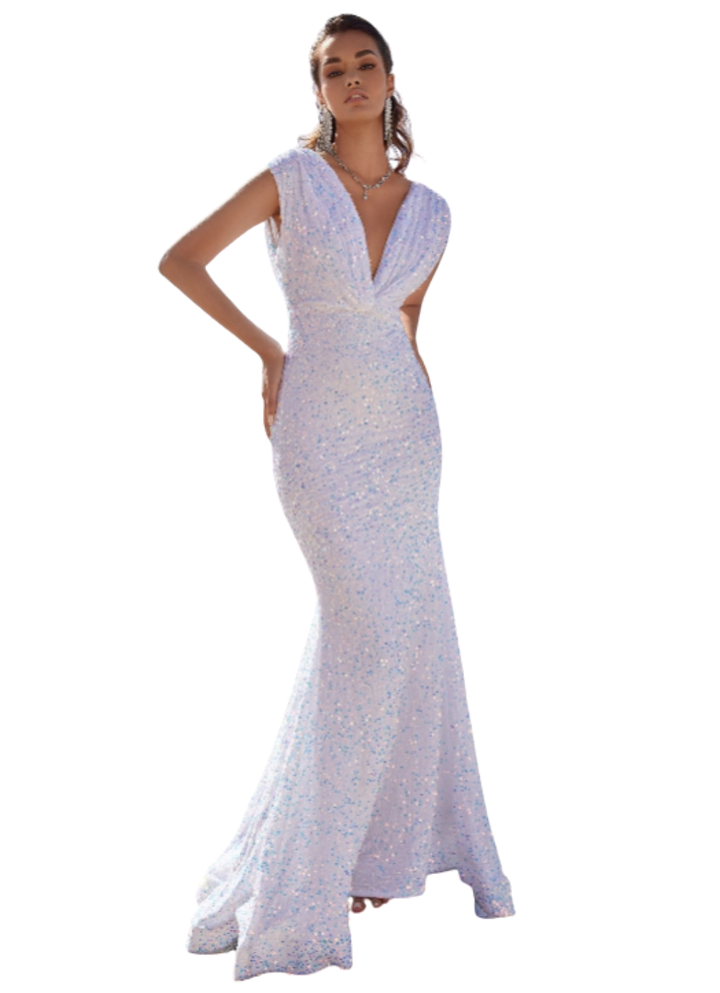 Women's Mermaid Sequin Maxi Dress with Deep V Neck and Open Back