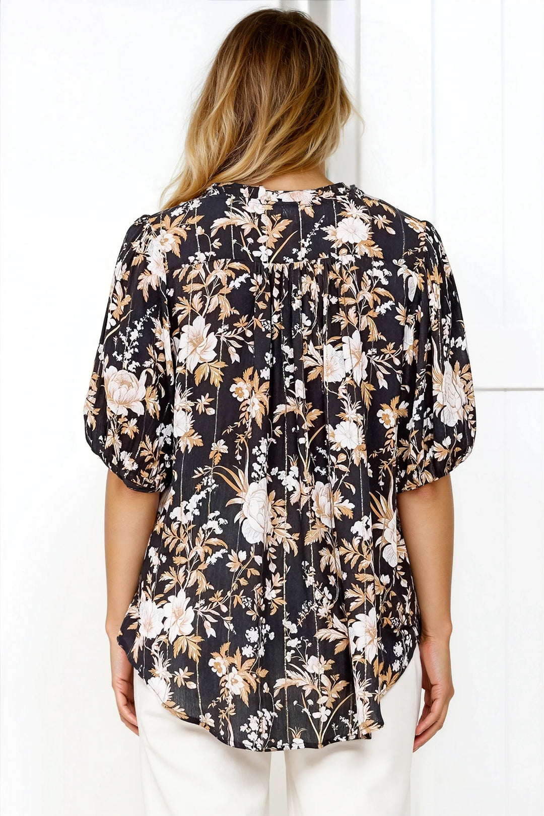 Women’s Short Sleeve Button Front Blouse Floral Print