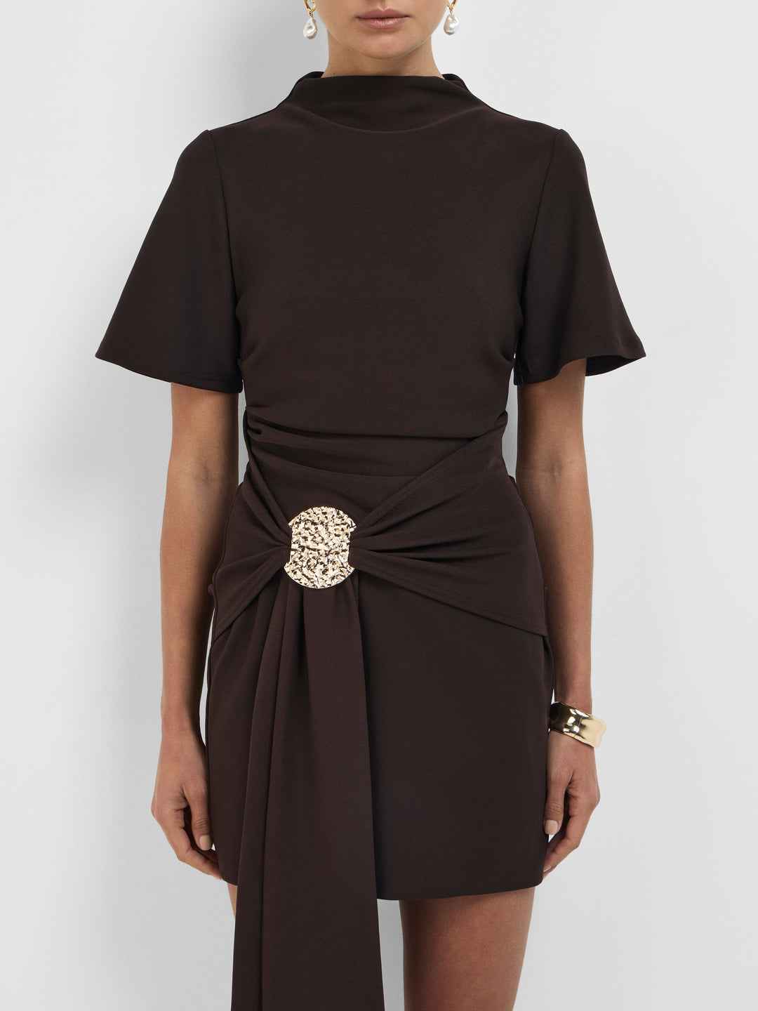 Women’s Short Sleeve Draped Front Mini Dress
