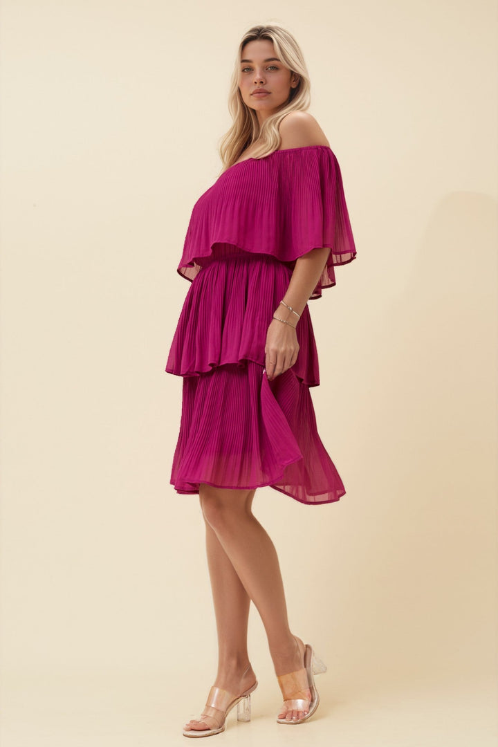 Women’s Short Sleeve Elastic Neckline Tiered Dress
