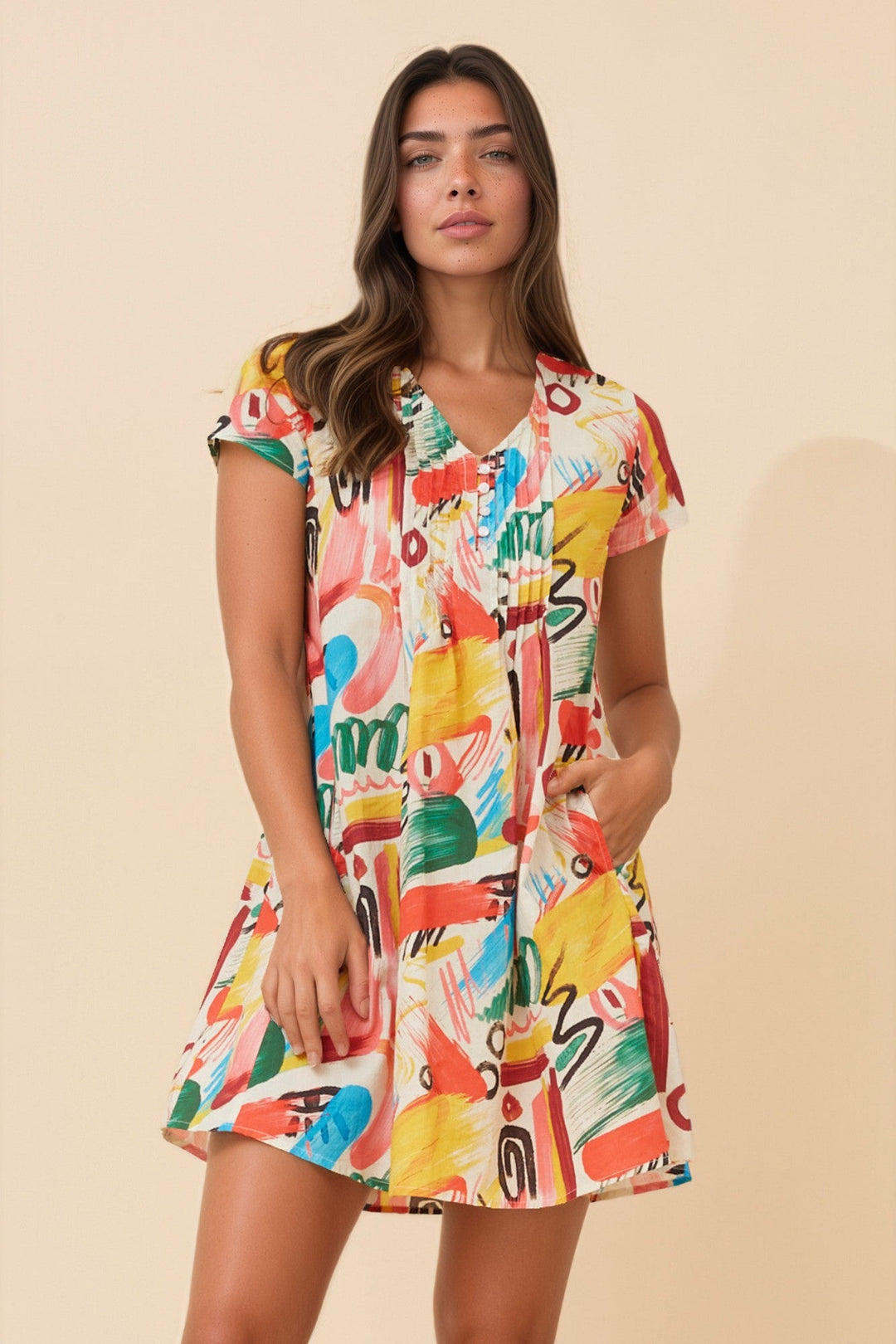 Women’s Short Sleeve V-Neck Printed Dress