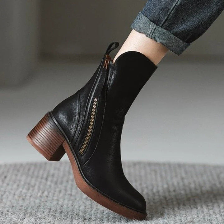 Women’s Side Zip Ankle Boots with Tassel Pull and Block Heel