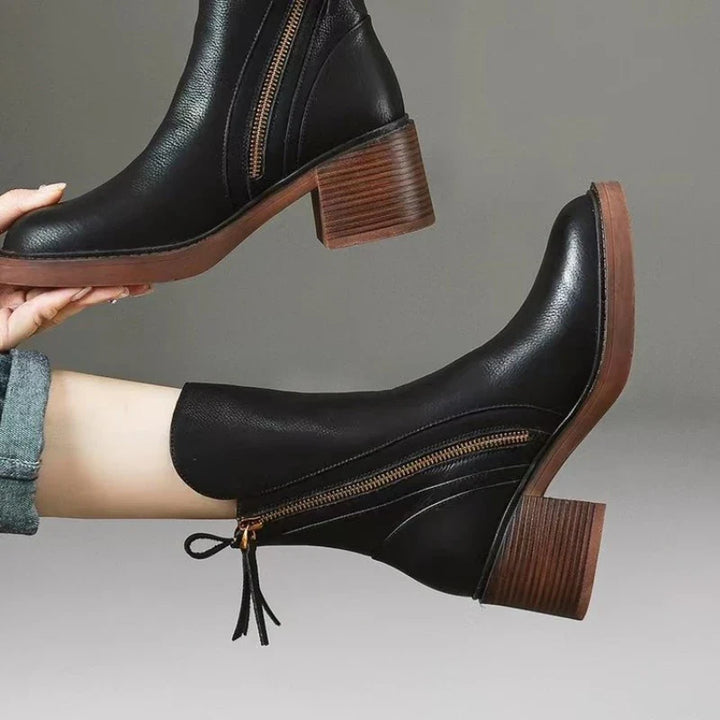 Women’s Side Zip Ankle Boots with Tassel Pull and Block Heel