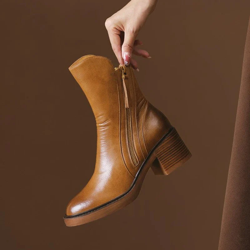 Women’s Side Zip Ankle Boots with Tassel Pull and Block Heel
