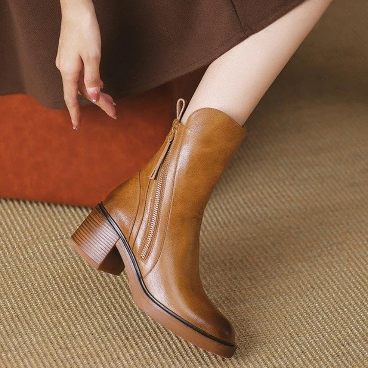 Women’s Side Zip Ankle Boots with Tassel Pull and Block Heel