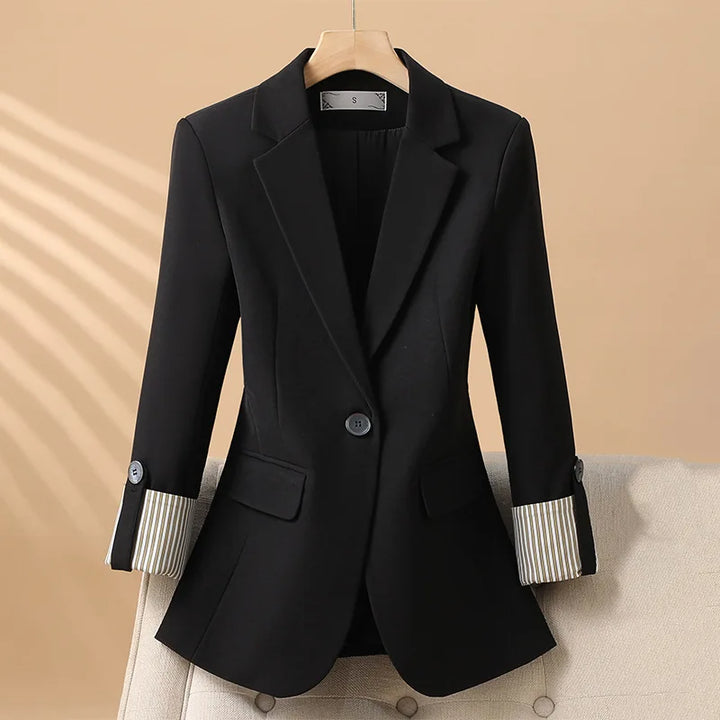 Women's Notched Lapel Single Button Blazer with Flared Hem