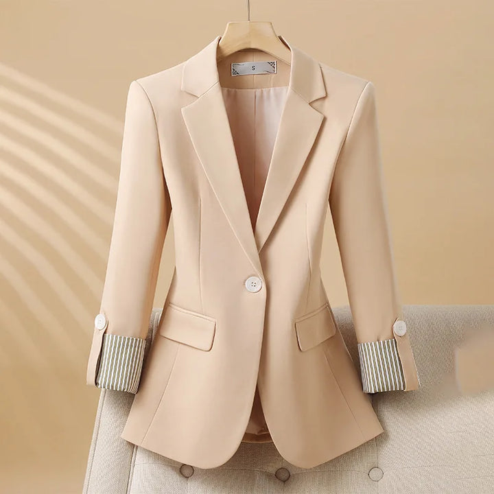 Women's Notched Lapel Single Button Blazer with Flared Hem