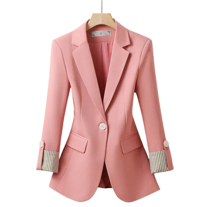 Women's Notched Lapel Single Button Blazer with Flared Hem