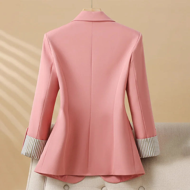 Women's Notched Lapel Single Button Blazer with Flared Hem