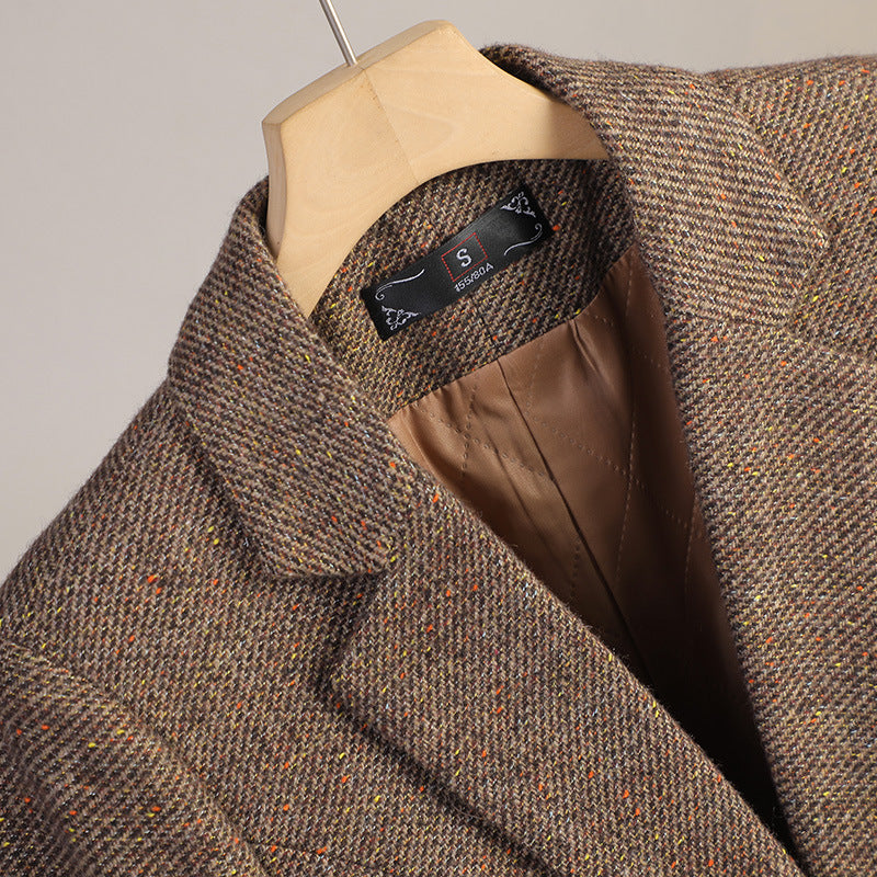 Women’s Single-Button Textured Blazer with Notch Lapel, Chest Welt Pocket and Flap Pockets