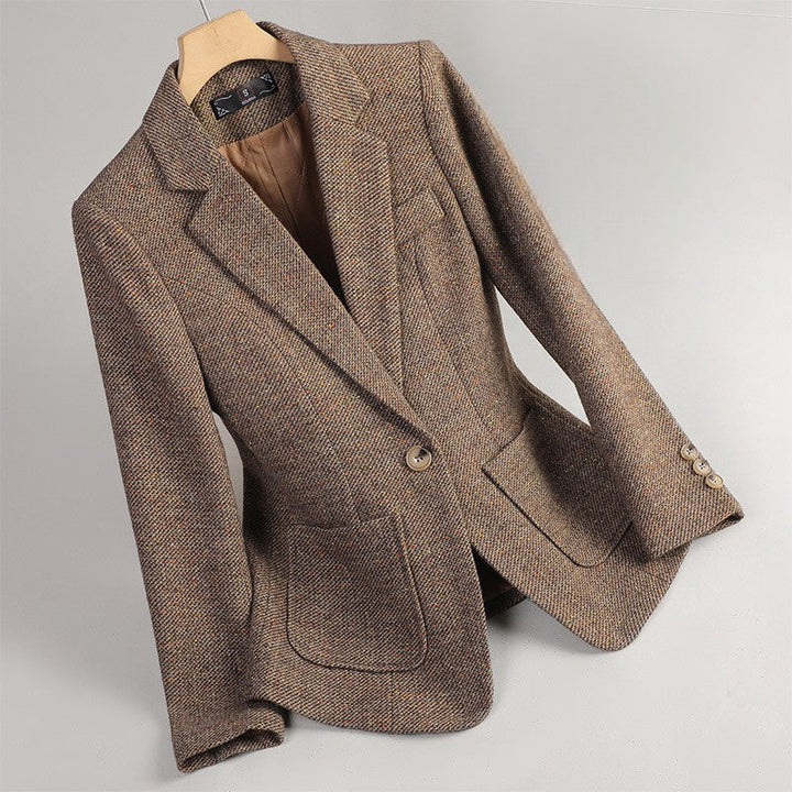 Women’s Single-Button Textured Blazer with Notch Lapel, Chest Welt Pocket and Flap Pockets