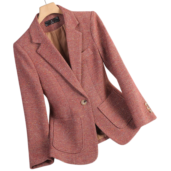 Women’s Single-Button Textured Blazer with Notch Lapel, Chest Welt Pocket and Flap Pockets