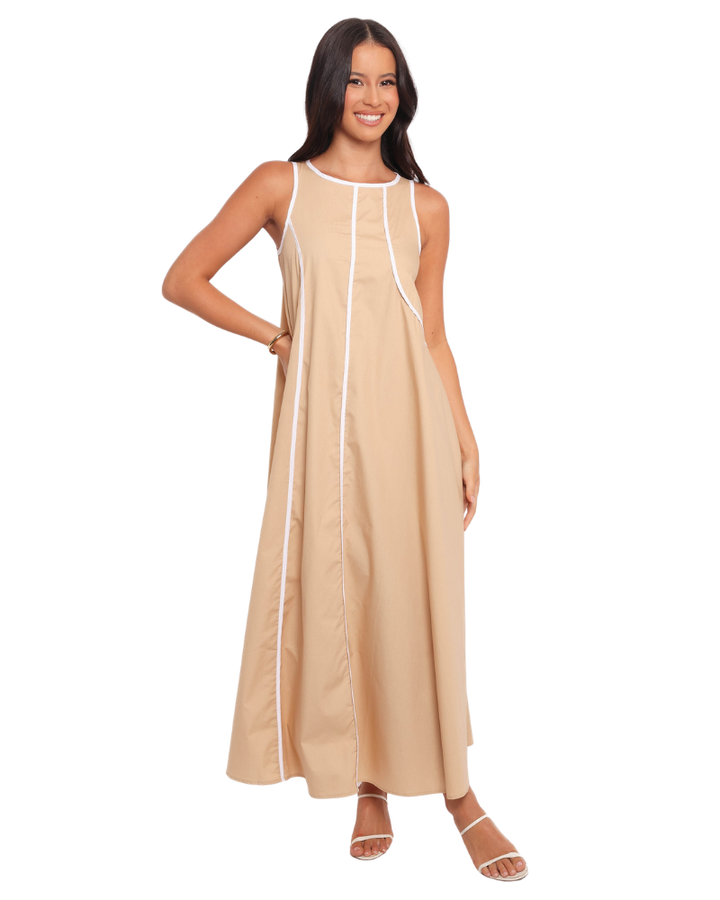 Women’s Sleeveless Contrast Trim Maxi Dress