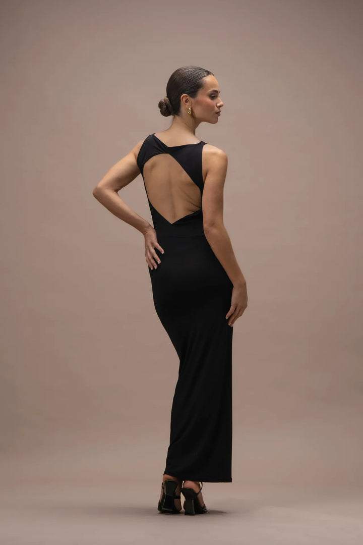 Women's Sleeveless Maxi Dress with Lace Panel and Open Back