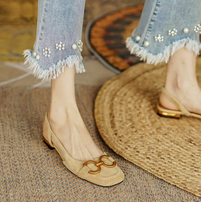 Women's Slingback Loafers with Round Toe and Horsebit Hardware