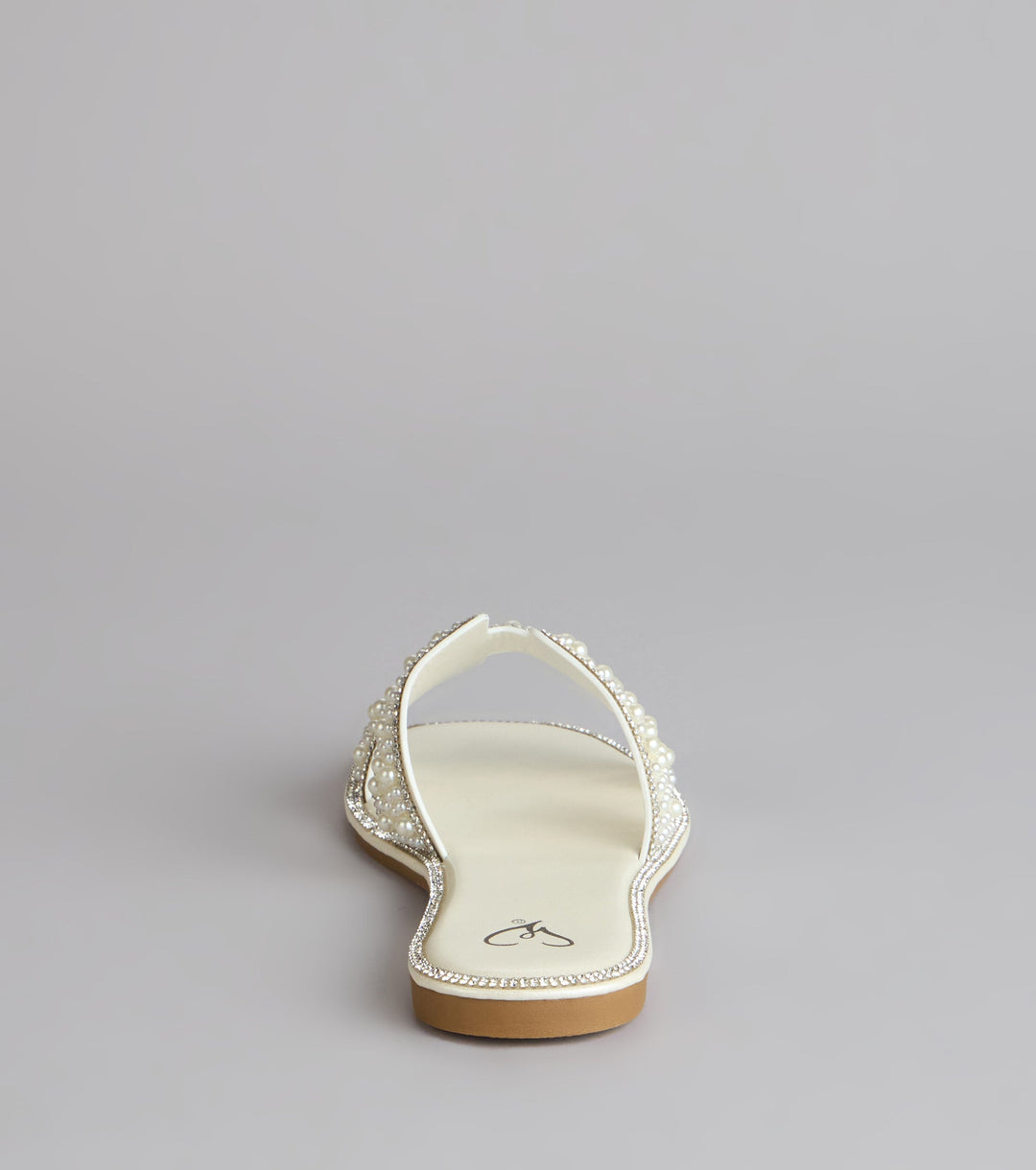 Women's Open Toe Flat Sandals with Pearl H-Strap Upper and Cut-Out