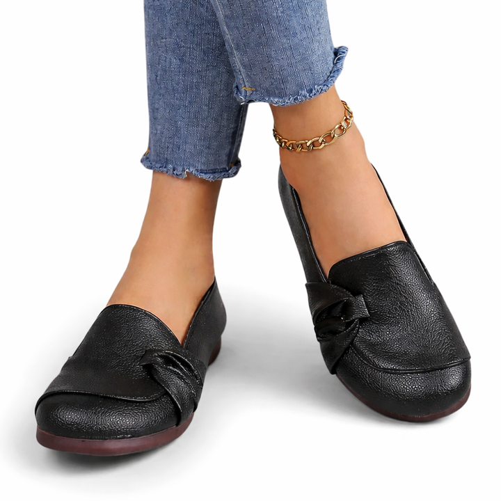 Women's Round Toe Knot Detail Slip-On Flats with Plain Upper