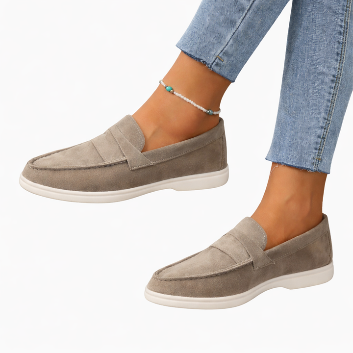 Women’s Rounded Toe Slip-On Loafers with Saddle Strap