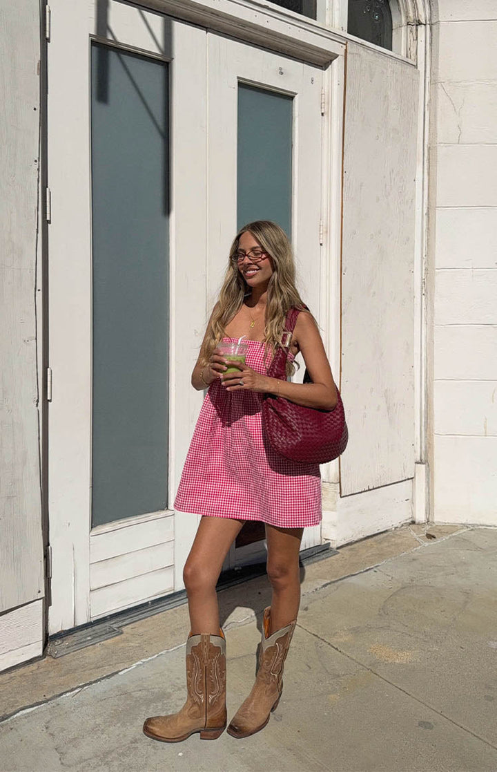Women’s Smocked Gingham Strapless Mini Dress