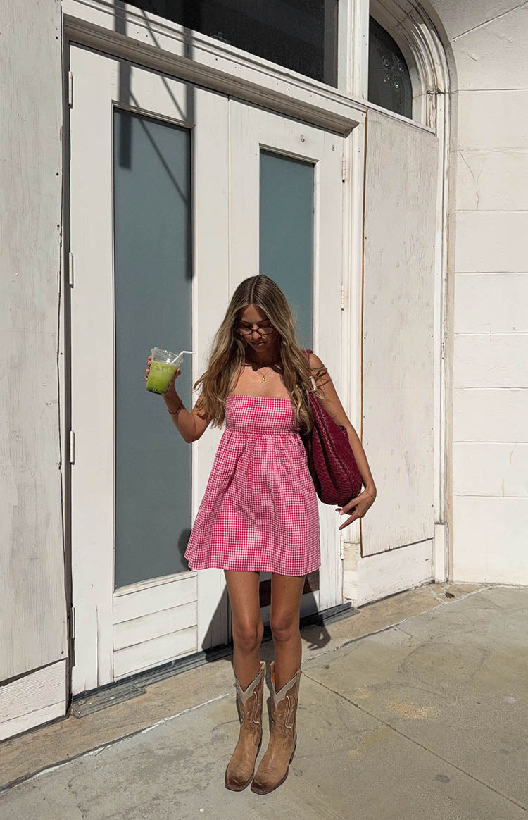 Women’s Smocked Gingham Strapless Mini Dress
