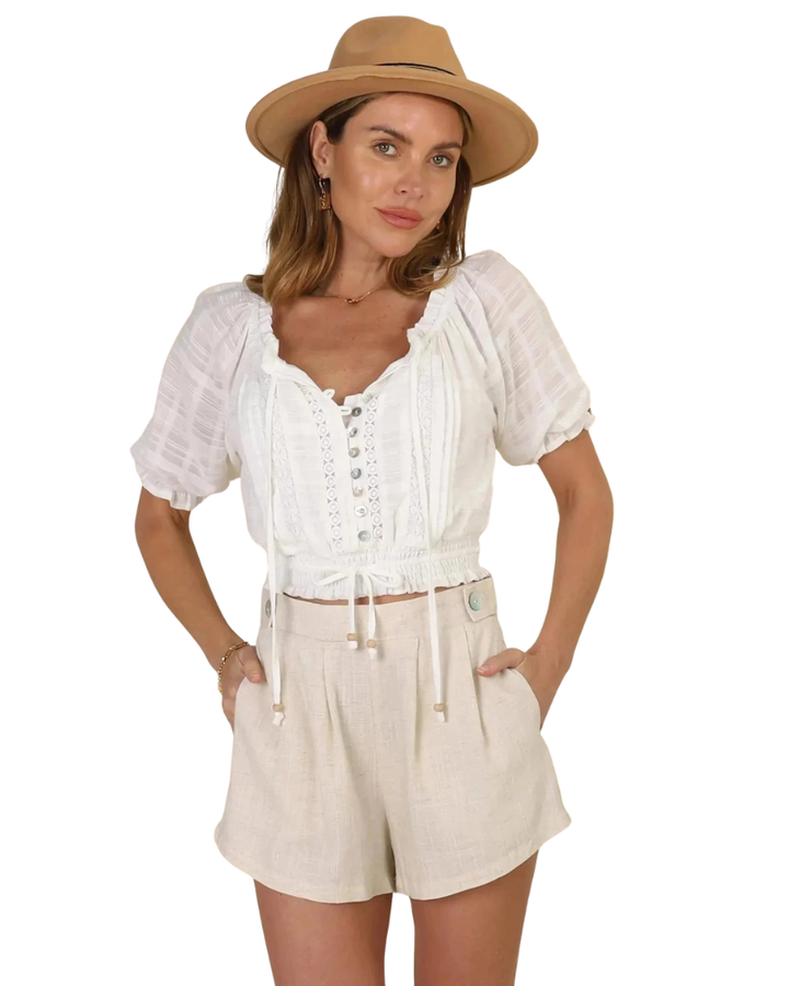 Women’s Smocked Tie-Front Crop Blouse