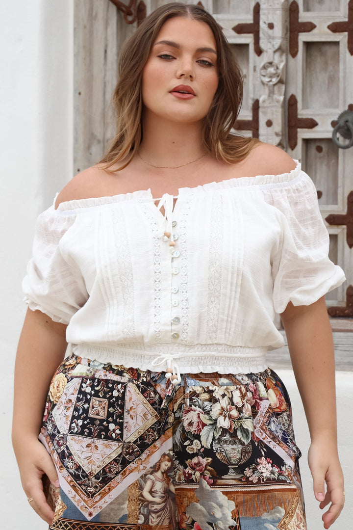 Women’s Smocked Tie-Front Crop Blouse