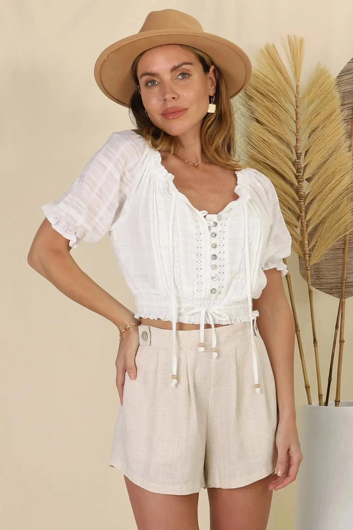 Women’s Smocked Tie-Front Crop Blouse