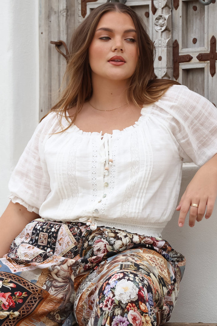 Women’s Smocked Tie-Front Crop Blouse